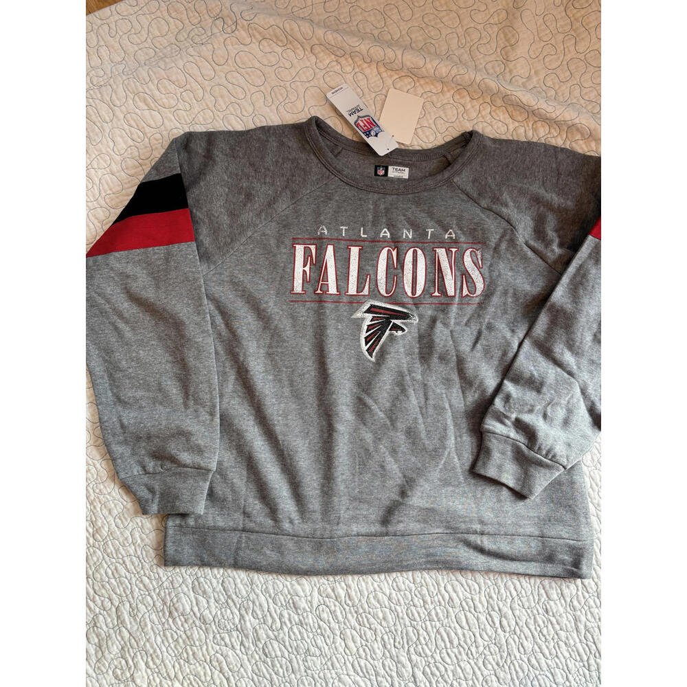 Atlanta Falcons Women's Gray Sweatshirt with Red and Black Sleeve Stripes‎ #722